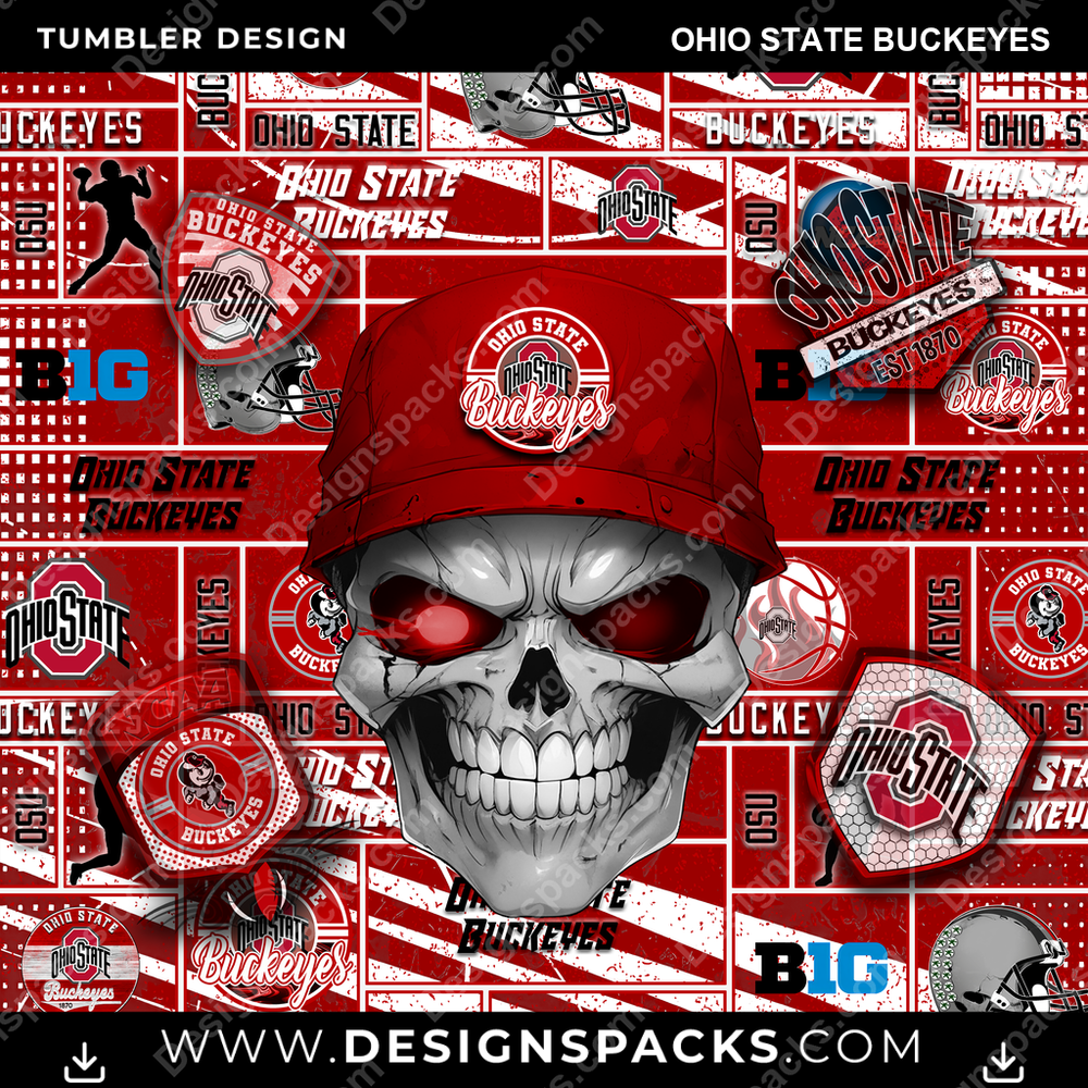 College Sport Skull Ohio State Buckeyes Tumbler Digital Wrap Design