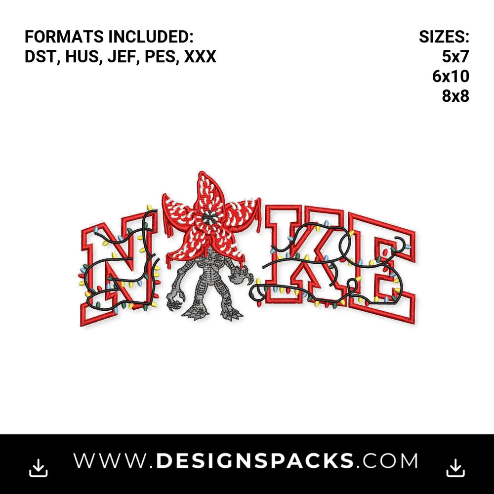 Stranger Things Demogorgon Nike Lights Embroidery Design - Instant digital download pattern at Designspacks.com