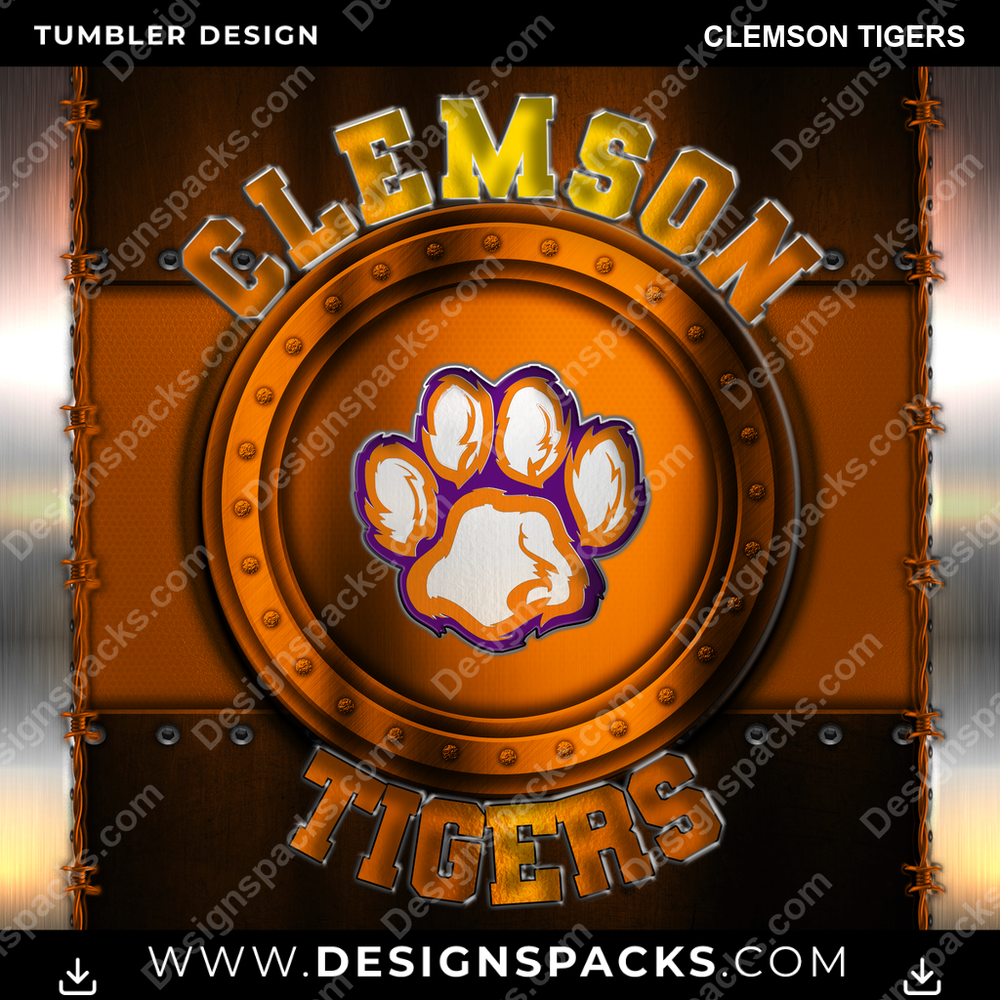 College Sport Metal Clemson Tigers NCAA College Sport Tumbler Digital Wrap Design Download