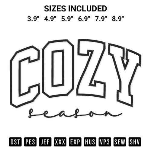 Stitch like a pro with the Cozy Season Embroidery Design embroidery pattern from Designspacks.com. High-quality digital machine embroidery file. Available sizes: 3.9