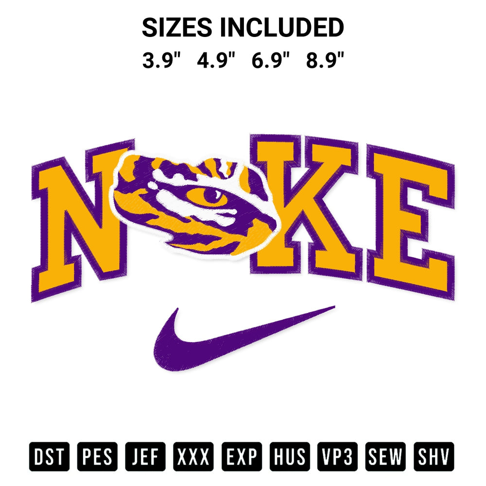 Shop the Lsu Tigers X Nike Embroidery Design machine embroidery pattern at Designspacks.com. Beautifully digitized for flawless stitching on any fabric. Available sizes: 3.9", 4.9", 6.9", 8.9".
