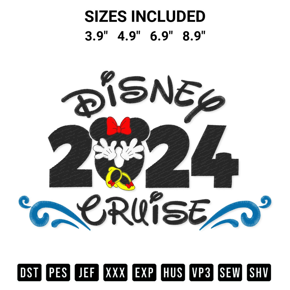 Looking for the perfect pattern? Download the 2024 Disney Cruise Minnie Embroidery Design embroidery design today at Designspacks.com. Crisp, clean stitching guaranteed. Available sizes: 3.9", 4.9", 6.9", 8.9".