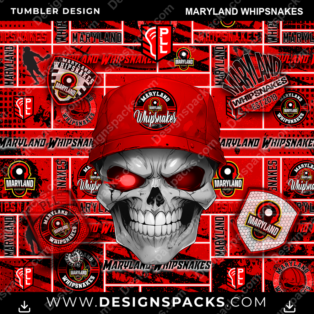 Lacrosse Skull Maryland Whipsnakes Tumbler Digital Wrap Design