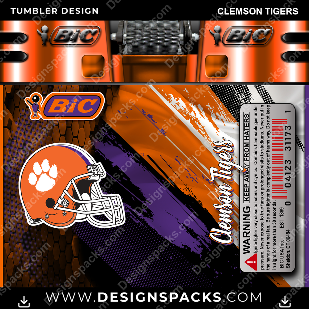 College Sport BIC Lighter Clemson Tigers NCAA College Sport Tumbler Digital Wrap Design Download