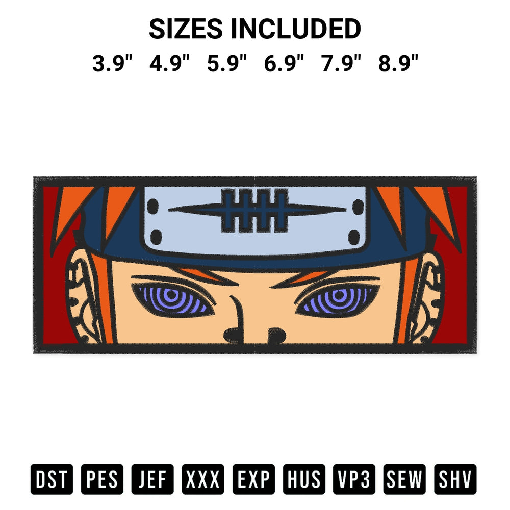 Discover the perfect addition to your crafting collection: Pain Nagato Eyes Embroidery Design embroidery file. Instantly available at Designspacks.com. Available sizes: 3.9", 4.9", 5.9", 6.9", 7.9", 8.9".