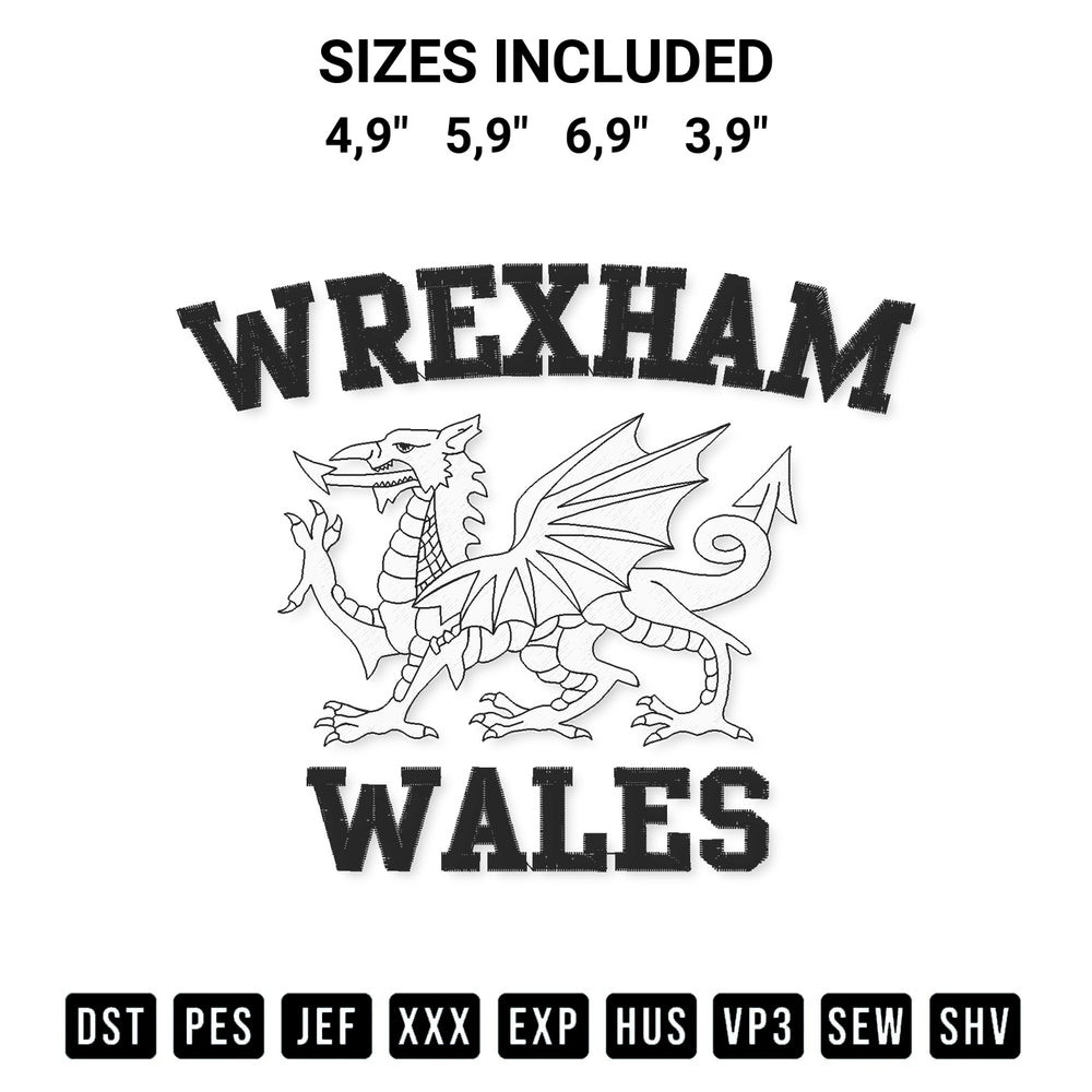 Looking for the perfect pattern? Download the Wrexham Wales Retro Vintage Logo Embroidery Design embroidery design today at Designspacks.com. Crisp, clean stitching guaranteed. Available sizes: 4,9", 5,9", 6,9", 3,9".