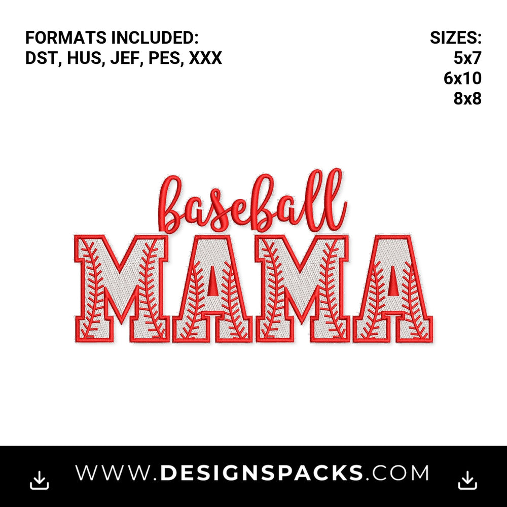 Baseball Mama Varsity Laces Machine Pattern Embroidery Design - Instant digital download pattern at Designspacks.com