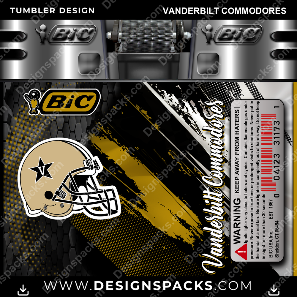 College Sport BIC Lighter Vanderbilt Commodores Tumbler Digital Wrap Design