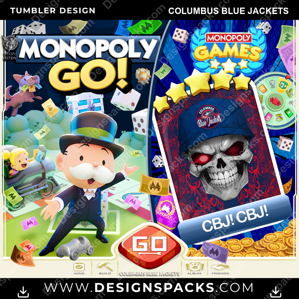Ice Hockey Monopoly Go! Columbus Blue Jackets NHL Hockey Tumbler Digital Wrap Design Download