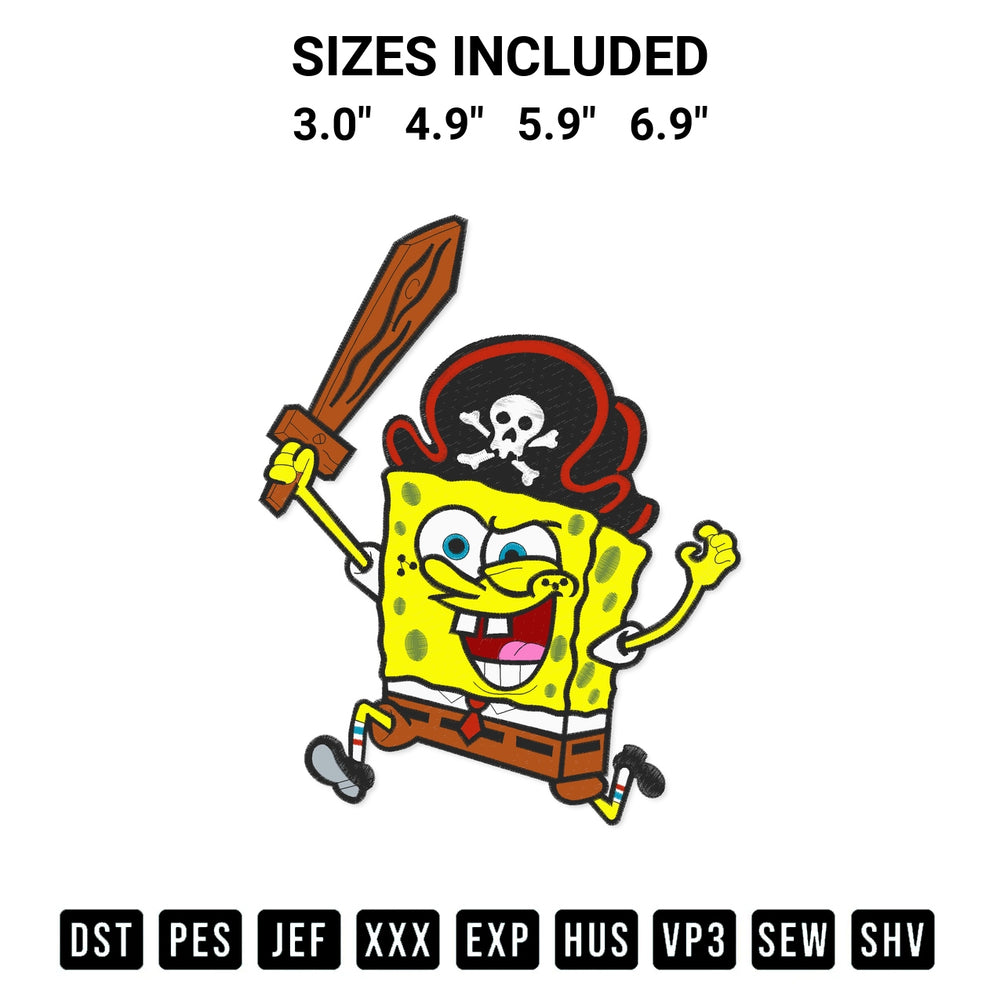 Elevate your next project with our Spongebob Pirate Funny Embroidery Design embroidery file. Shop high-quality digital patterns instantly at Designspacks.com. Available sizes: 3.0", 4.9", 5.9", 6.9".