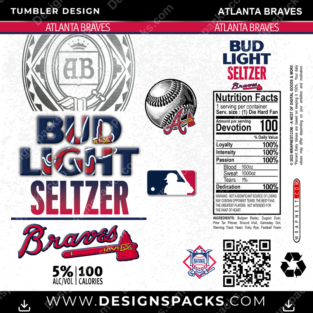 Baseball Bud Light Seltzer Atlanta Braves Tumbler Digital Wrap Design