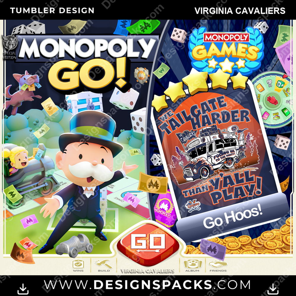 College Sport Monopoly Go! Virginia Cavaliers NCAA College Sport Tumbler Digital Wrap Design Download