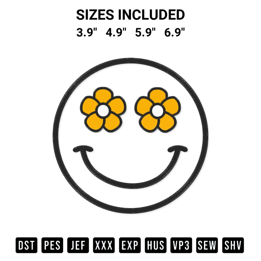 Download the Smile Face Flowers Embroidery Design machine embroidery design exclusively at Designspacks.com. Premium digitized pattern for apparel and DIY crafts. Available sizes: 3.9", 4.9", 5.9", 6.9".
