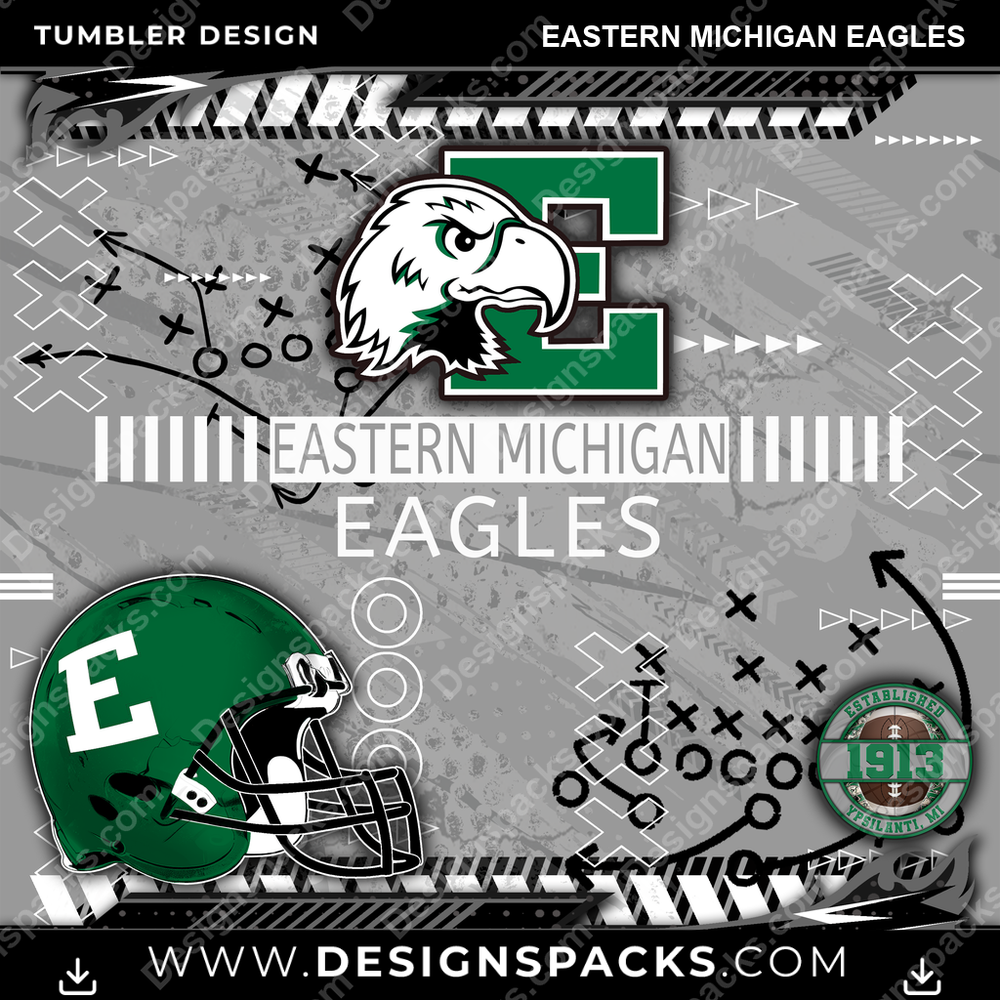 College Sport Xs & Os Eastern Michigan Eagles NCAA College Sport Tumbler Digital Wrap Design Download