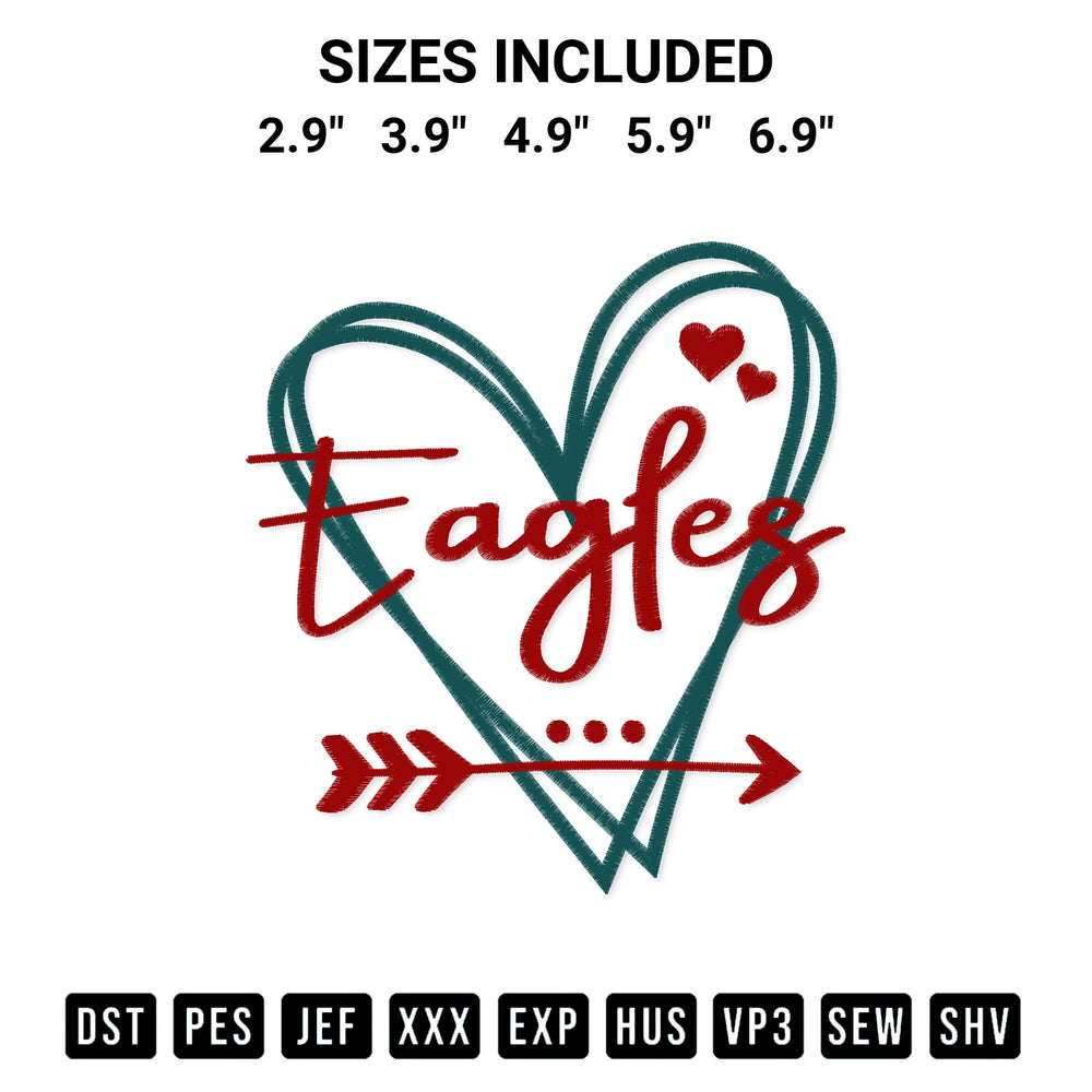 Download the Philadelphia Eagles Heart Embroidery Design machine embroidery design exclusively at Designspacks.com. Premium digitized pattern for apparel and DIY crafts. Available sizes: 2.9", 3.9", 4.9", 5.9", 6.9".