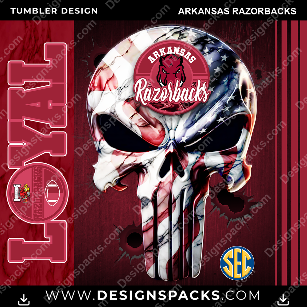 College Sport Loyal Arkansas Razorbacks Tumbler Digital Wrap Design