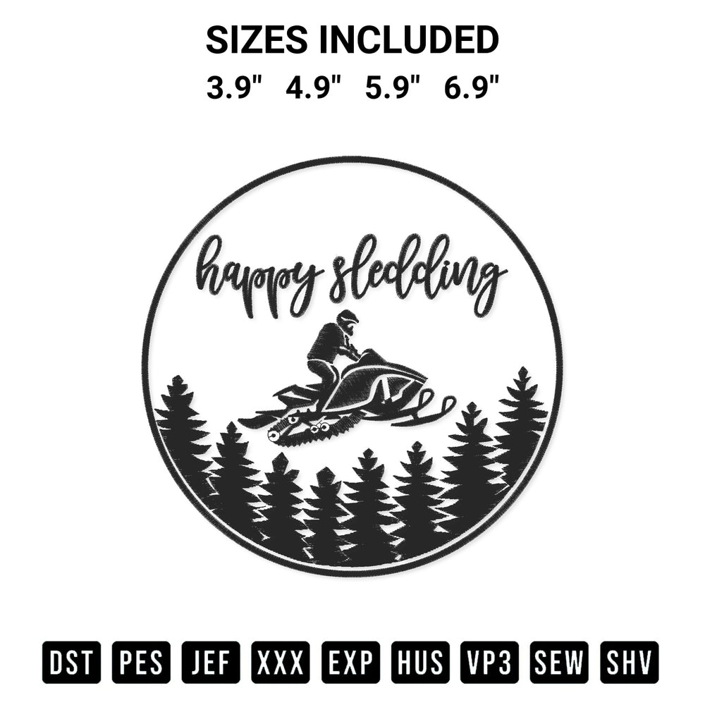 Elevate your next project with our Happy Sledding Snowmobile Embroidery Design embroidery file. Shop high-quality digital patterns instantly at Designspacks.com. Available sizes: 3.9", 4.9", 5.9", 6.9".