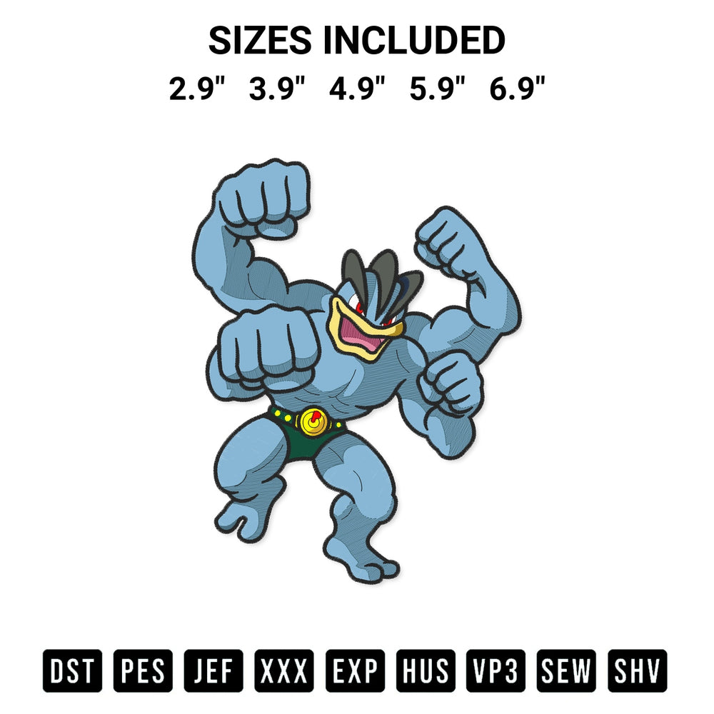 Shop the Machamp Pokemon Embroidery Design machine embroidery pattern at Designspacks.com. Beautifully digitized for flawless stitching on any fabric. Available sizes: 2.9", 3.9", 4.9", 5.9", 6.9".