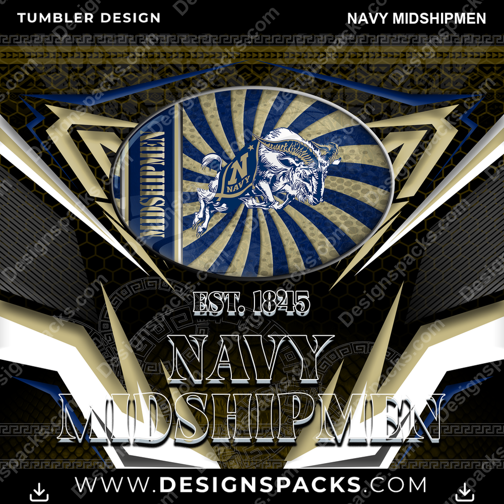 College Sport Tribal Navy Midshipmen Tumbler Digital Wrap Design