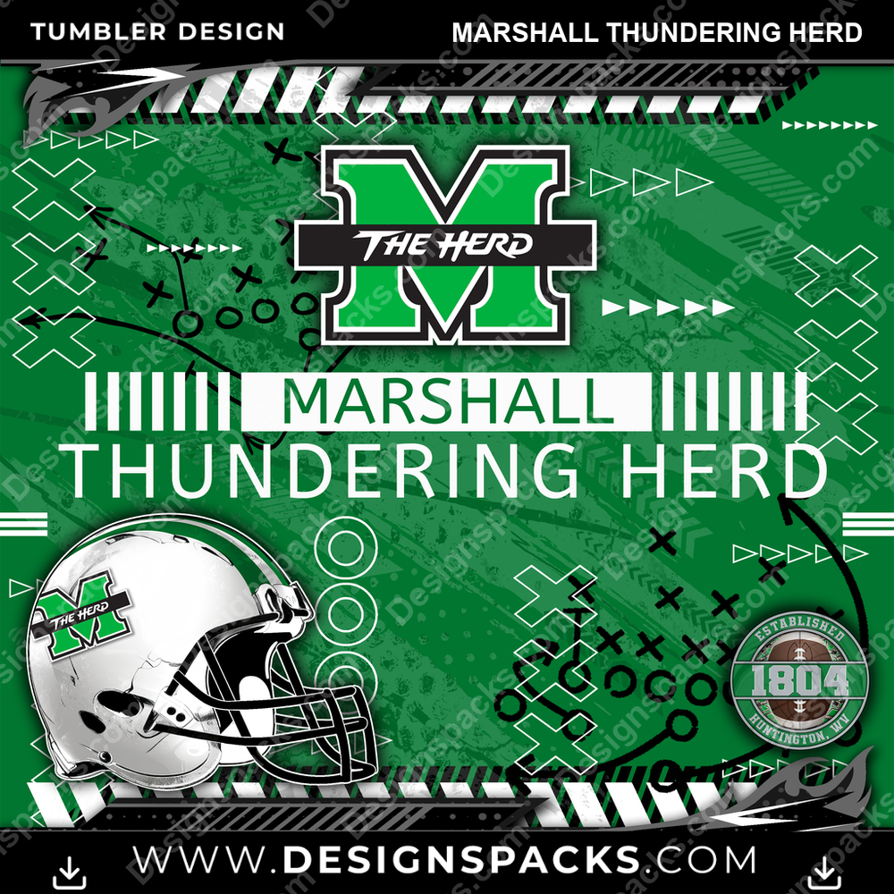 College Sport Xs & Os Marshall Thundering Herd Tumbler Digital Wrap Design