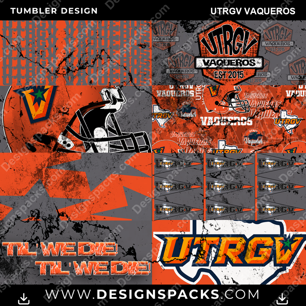 College Sport Distressed BG UTRGV Vaqueros NCAA College Sport Tumbler Digital Wrap Design Download