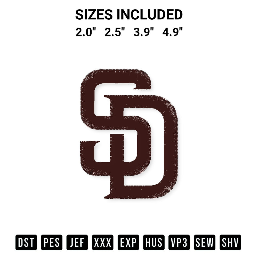 Shop the San Diego Padres Logo Embroidery Design machine embroidery pattern at Designspacks.com. Beautifully digitized for flawless stitching on any fabric. Available sizes: 2.0", 2.5", 3.9", 4.9".