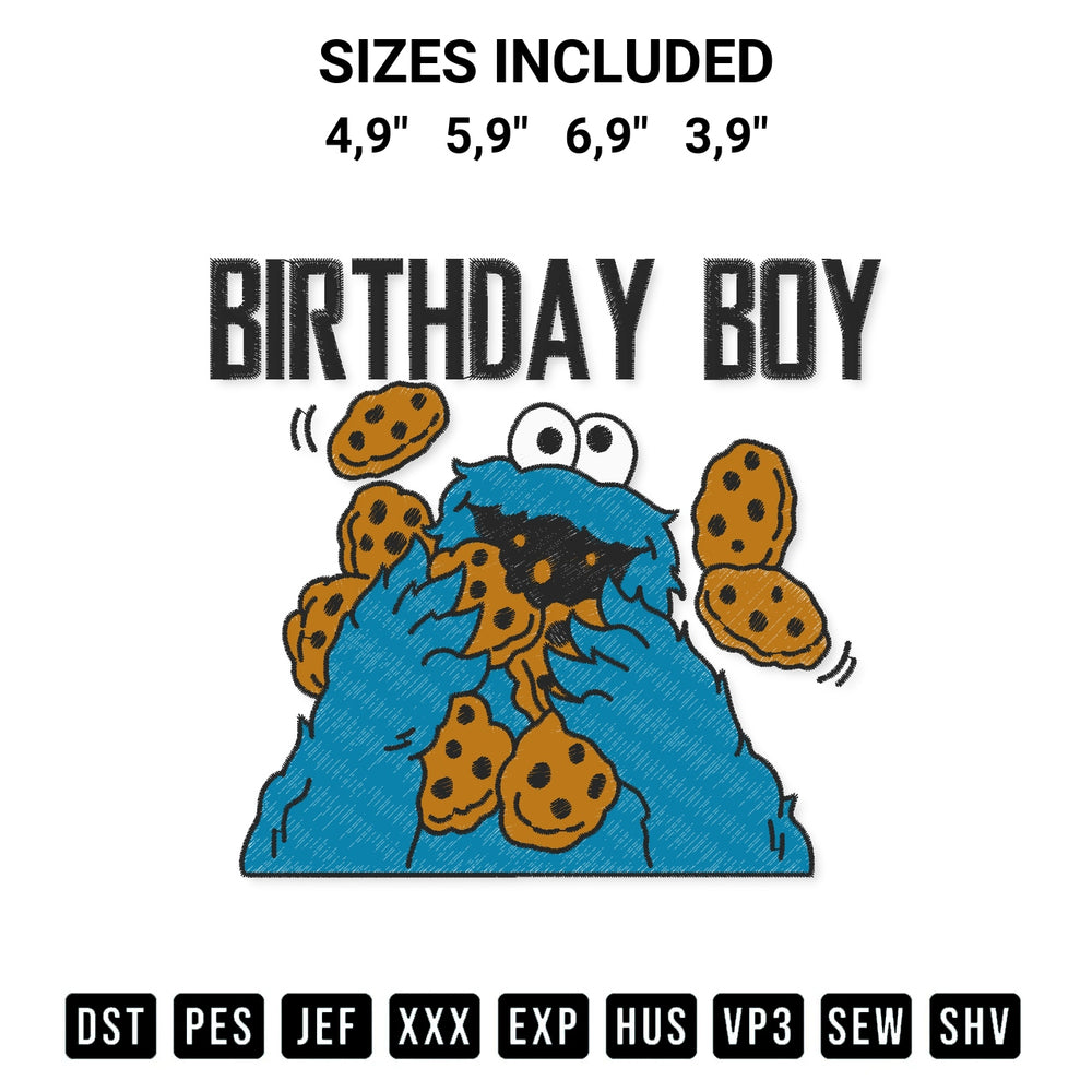 Shop the Cookie Monster Birthday Boy Sesame Street Kids Birthday Gift Embroidery Design machine embroidery pattern at Designspacks.com. Beautifully digitized for flawless stitching on any fabric. Available sizes: 4,9", 5,9", 6,9", 3,9".