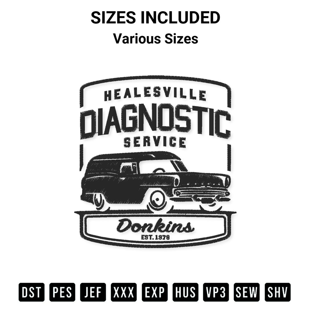 Get the Healesville Diagnostic Service Embroidery Design embroidery design for your custom crafts! Premium digitized files available for instant download at Designspacks.com. Available sizes: Various Sizes.