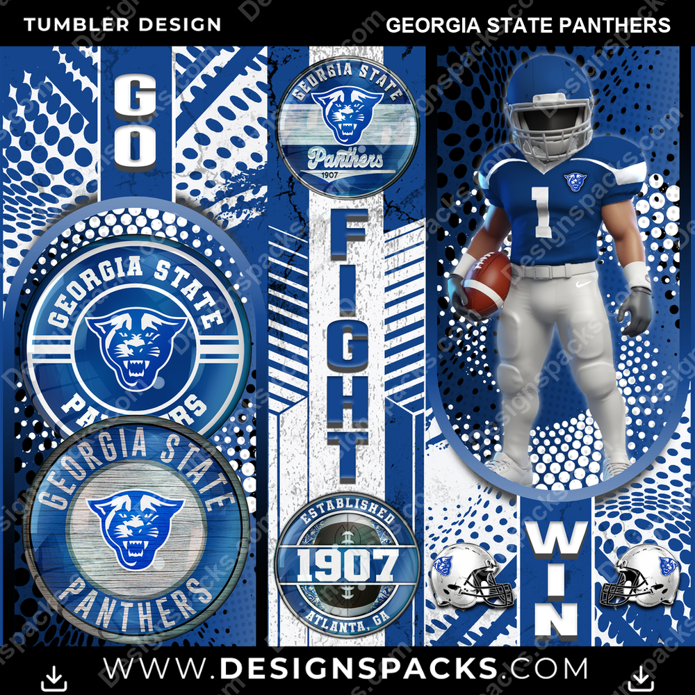 College Sport Go Fight Win Georgia State Panthers Tumbler Digital Wrap Design
