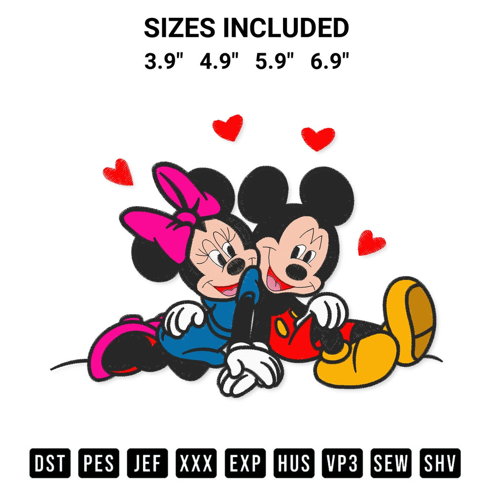 Get the Cute Mickey Minnie Mouse Sitting Embroidery Design embroidery design for your custom crafts! Premium digitized files available for instant download at Designspacks.com. Available sizes: 3.9", 4.9", 5.9", 6.9".