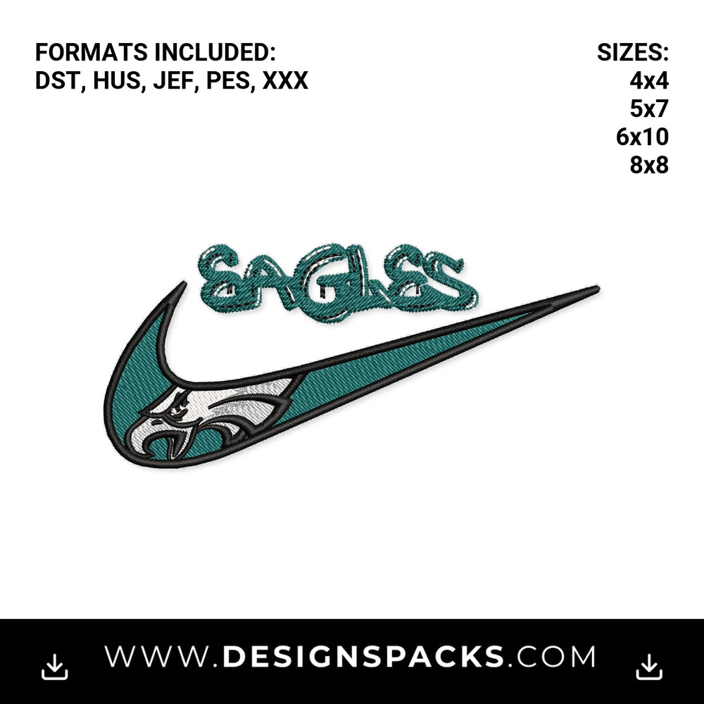 Eagles Football Swoosh Logo Digital File Embroidery Design - Instant digital download pattern at Designspacks.com