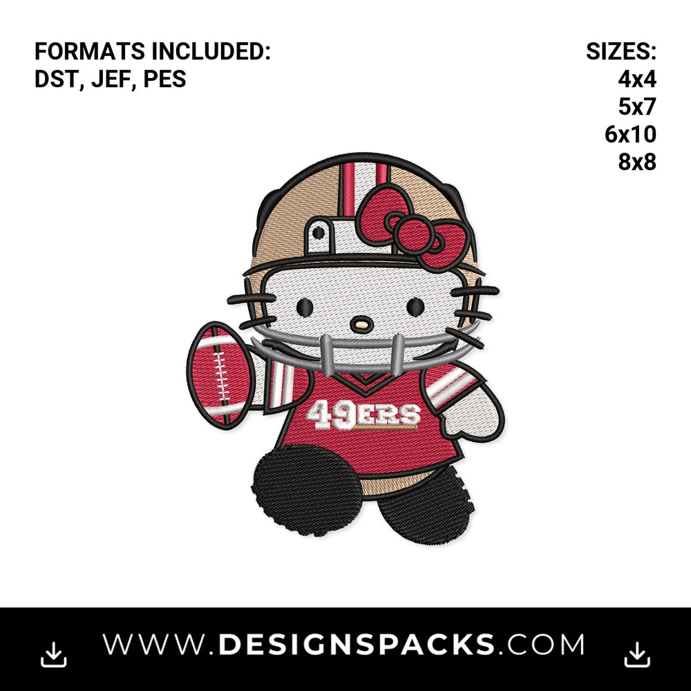 Hello Kitty San Francisco 49ers Football Embroidery Design - Instant digital download pattern at Designspacks.com