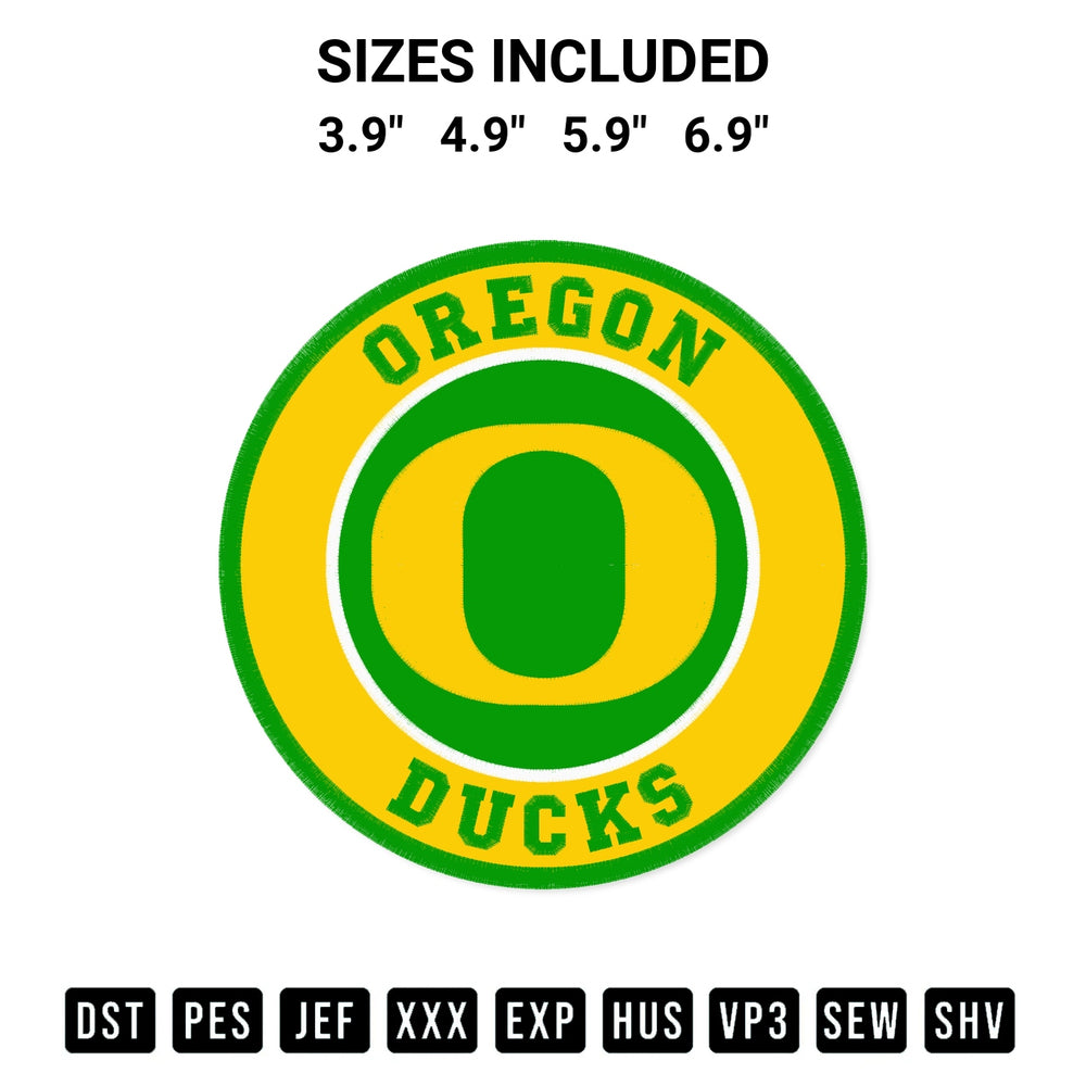 Download the Oregon Ducks Circle Logo Embroidery Design machine embroidery design exclusively at Designspacks.com. Premium digitized pattern for apparel and DIY crafts. Available sizes: 3.9", 4.9", 5.9", 6.9".
