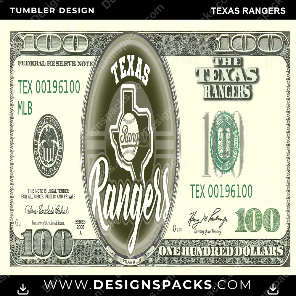 Baseball 100 Dollar Bill Texas Rangers Tumbler Digital Wrap Design
