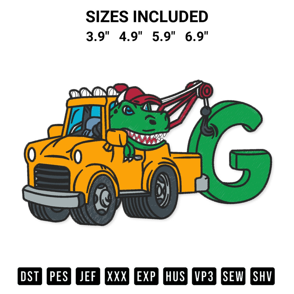Download the Kids Birthday Tow Truck Dinosaur Embroidery Design machine embroidery design exclusively at Designspacks.com. Premium digitized pattern for apparel and DIY crafts. Available sizes: 3.9", 4.9", 5.9", 6.9".