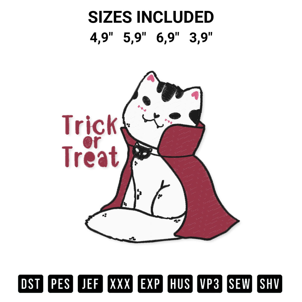 Looking for the perfect pattern? Download the Cat Vampire Costume Trick Or Treat Cute Gift Halloween Cartoon Logo Embroidery Design embroidery design today at Designspacks.com. Crisp, clean stitching guaranteed. Available sizes: 4,9", 5,9", 6,9", 3,9".