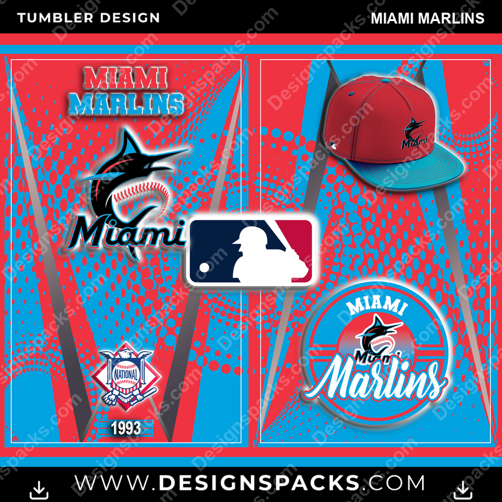 Baseball Team Logo Miami Marlins Tumbler Digital Wrap Design