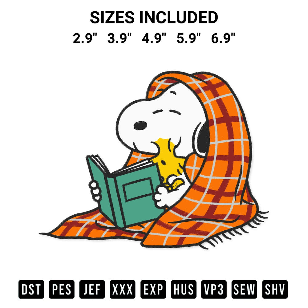 Create amazing crafts with the Woodstock Snoopy Cozy Reading Under Blanket Embroidery Design embroidery file. High-quality digital download from Designspacks.com, perfect for beginners and pros. Available sizes: 2.9", 3.9", 4.9", 5.9", 6.9".