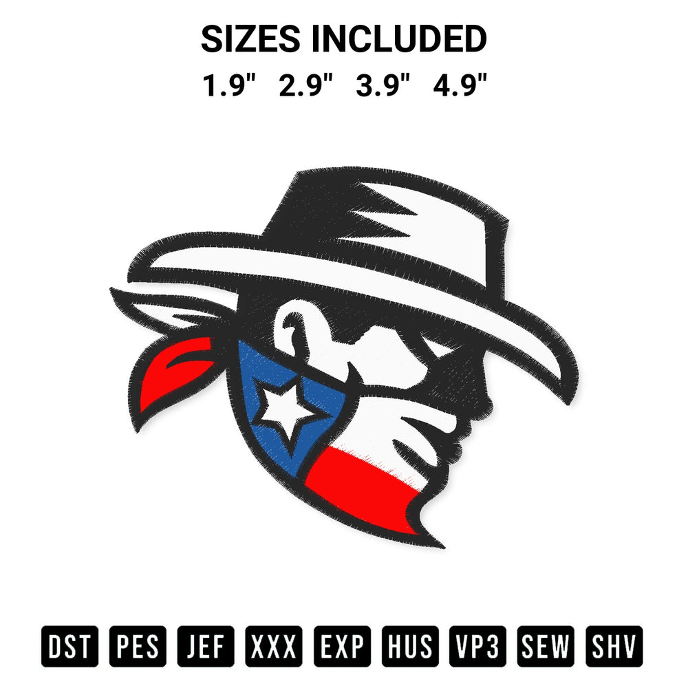 Get the Texas Bandit Cowboy Side Retro Embroidery Design embroidery design for your custom crafts! Premium digitized files available for instant download at Designspacks.com. Available sizes: 1.9", 2.9", 3.9", 4.9".