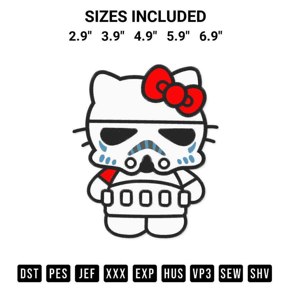 Download the Hello Kitty Stormtrooper Embroidery Design machine embroidery design exclusively at Designspacks.com. Premium digitized pattern for apparel and DIY crafts. Available sizes: 2.9", 3.9", 4.9", 5.9", 6.9".