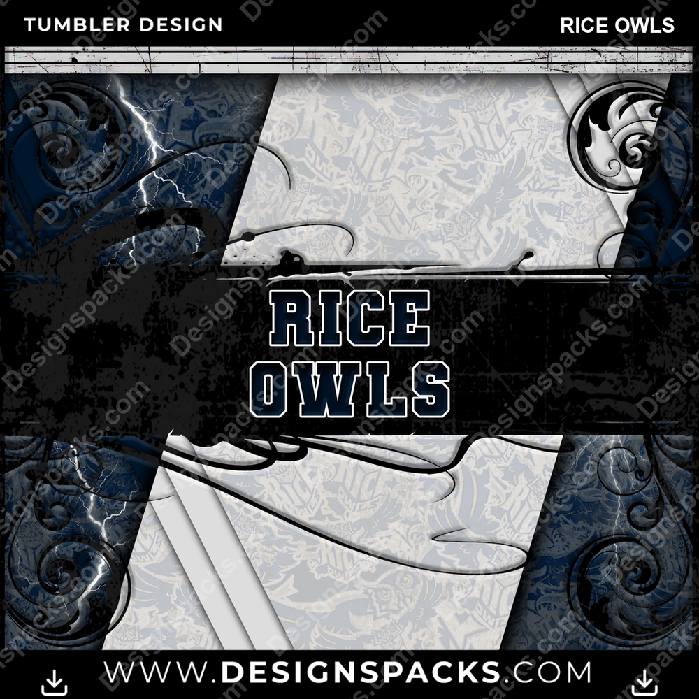 College Sport Elegant Rice Owls Tumbler Digital Wrap Design