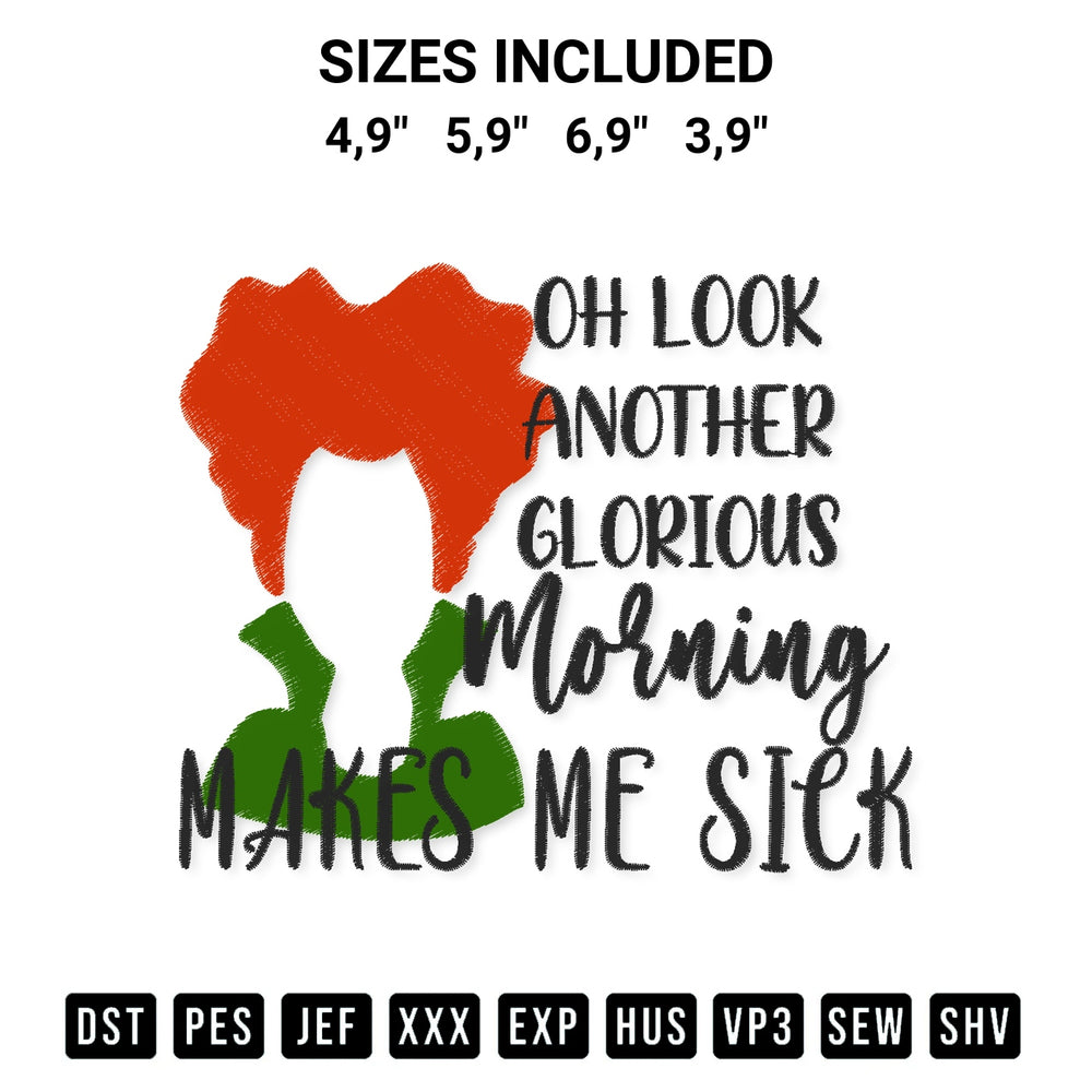 Transform your fabrics with the Halloween Hocus Pocus Oh Look Another Glorious Morning Logo Embroidery Design embroidery design. Instant access to premium digitized patterns at Designspacks.com. Available sizes: 4,9", 5,9", 6,9", 3,9".