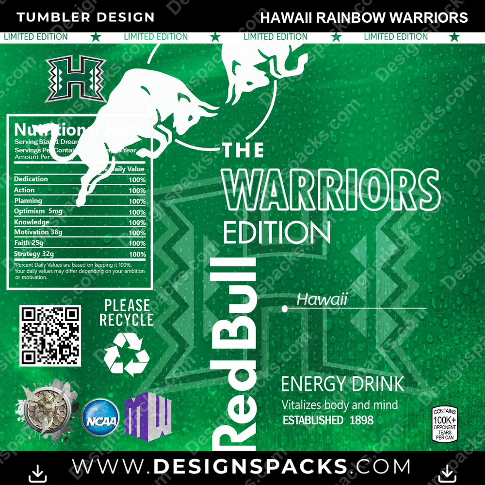 College Sport Red Bull Hawaii Rainbow Warriors NCAA College Sport Tumbler Digital Wrap Design Download