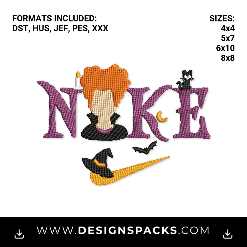 Spooky Halloween Witch Swoosh Logo Embroidery Design - Instant digital download pattern at Designspacks.com