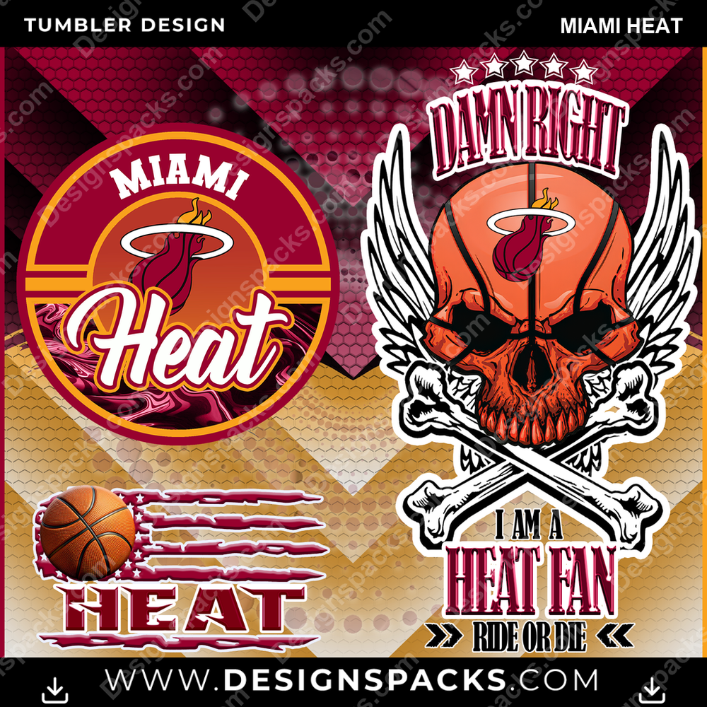 Basketball Skull Miami Heat Tumbler Digital Wrap Design
