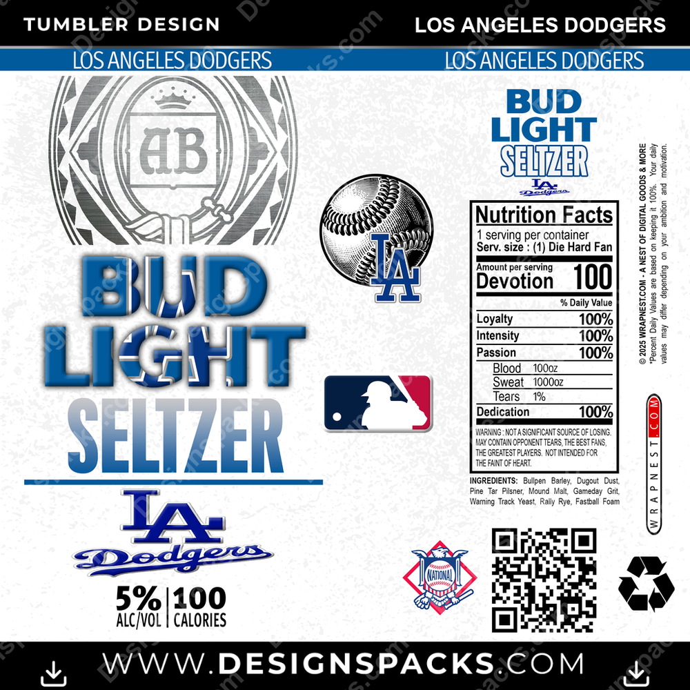 Baseball Bud Light Seltzer Los Angeles Dodgers Tumbler Digital Wrap Design