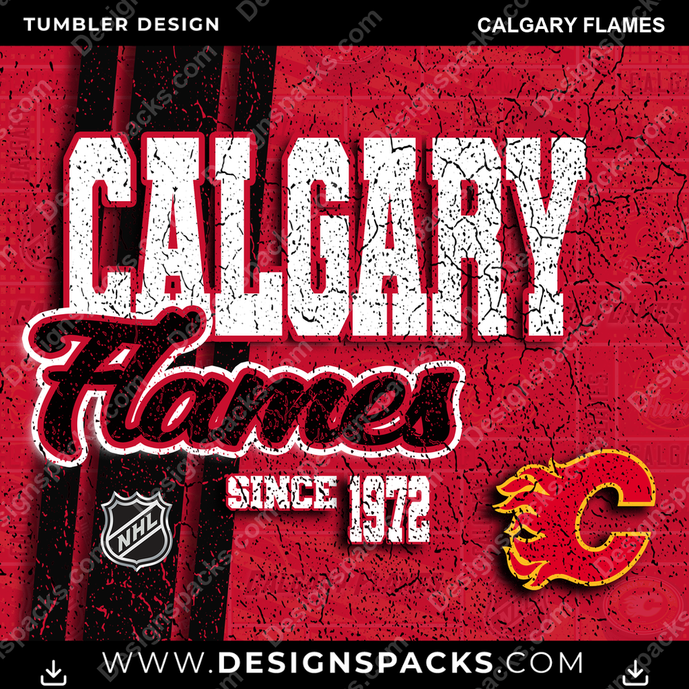 Hockey Grunge Calgary Flames Tumbler Digital Wrap Design