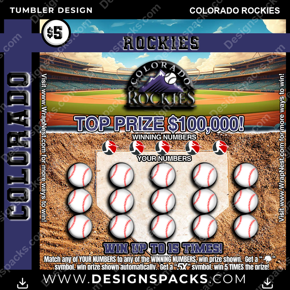 Baseball Lottery Ticket Colorado Rockies Tumbler Digital Wrap Design
