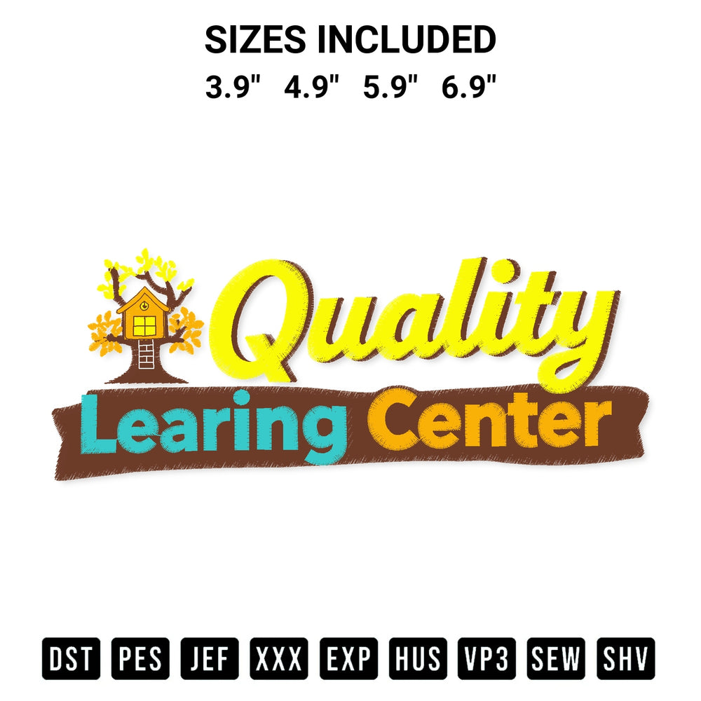 Stitch like a pro with the Quality Learning Center Embroidery Design embroidery pattern from Designspacks.com. High-quality digital machine embroidery file. Available sizes: 3.9", 4.9", 5.9", 6.9".