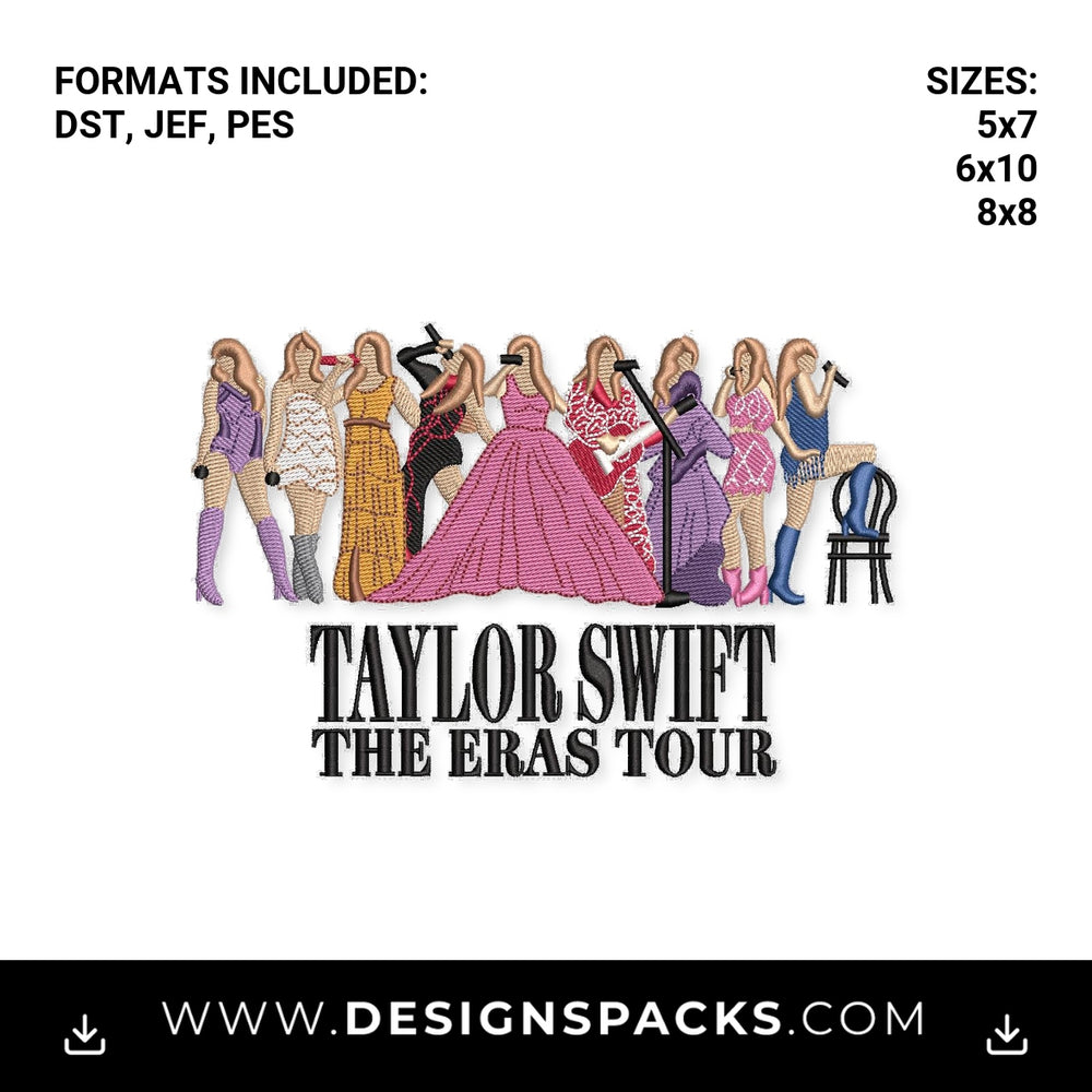 Taylor Swift The Eras Tour Outfits Embroidery Design - Instant digital download pattern at Designspacks.com